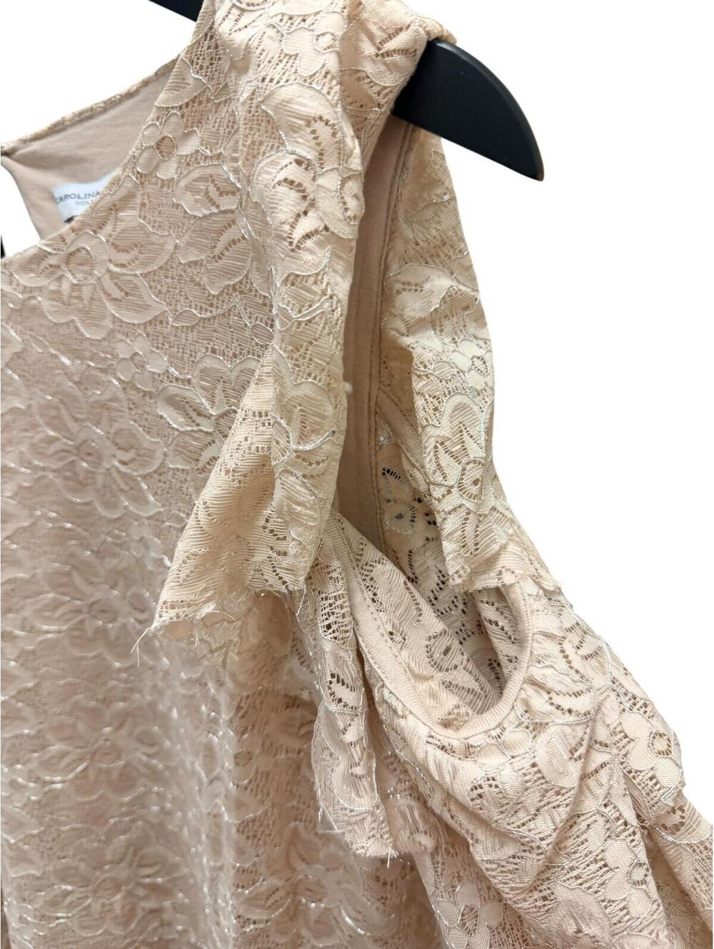 Carolina Belle Beige Lace Cold Shoulder Blouse with Ruffle Details - Picture 5 of 8